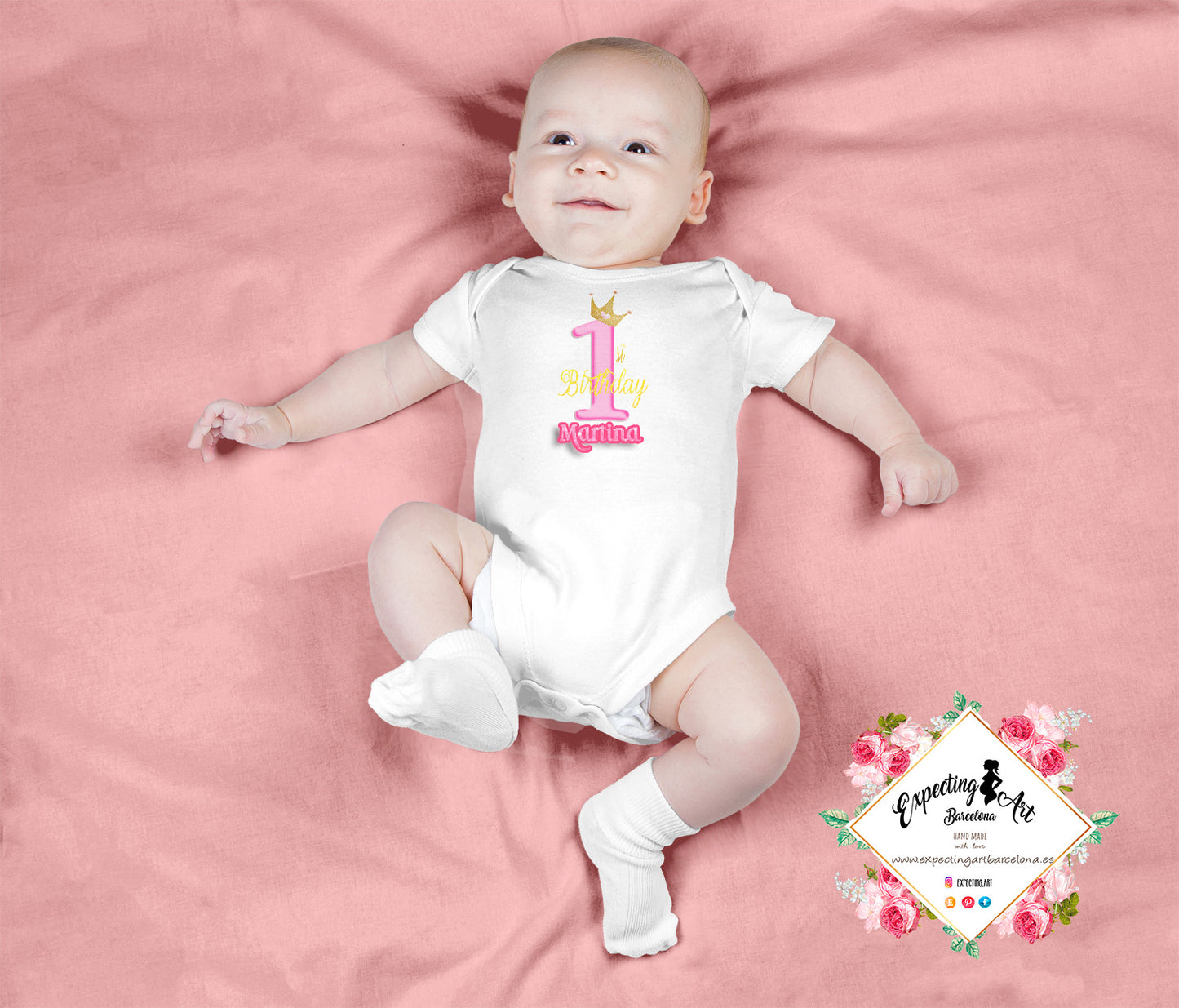 Body Blanco Personalizado para Bebés con Nombre y Edad - Modelo 1 Año Martina (Se puede personalizar con otro número de año)
