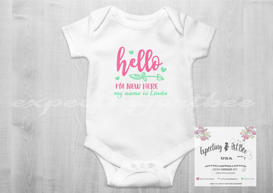 Body de Algodón Personalizado para Bebés | Mod. Hello I'm New Here | Manga Corta y Manga Larga | Tallas Varias